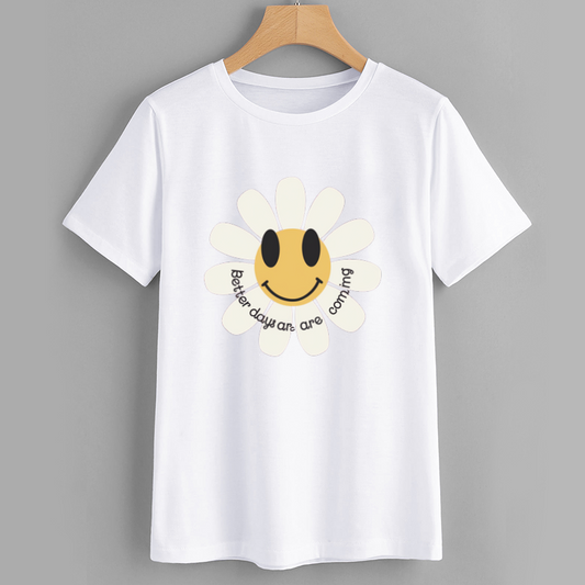 Happy Daisy Smiley Face Graphic Cotton T-Shirt
