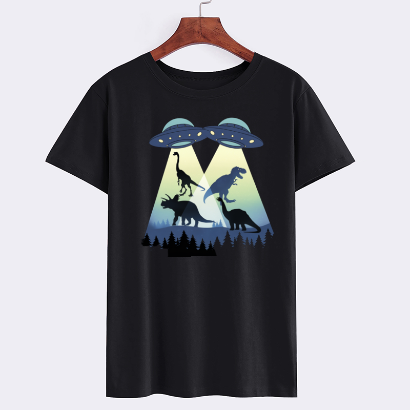 Dinosaur UFO Black Graphic T-Shirt