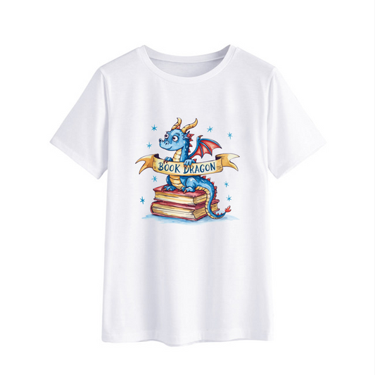 Cute Book Dragon Graphic T-Shirt for Kids