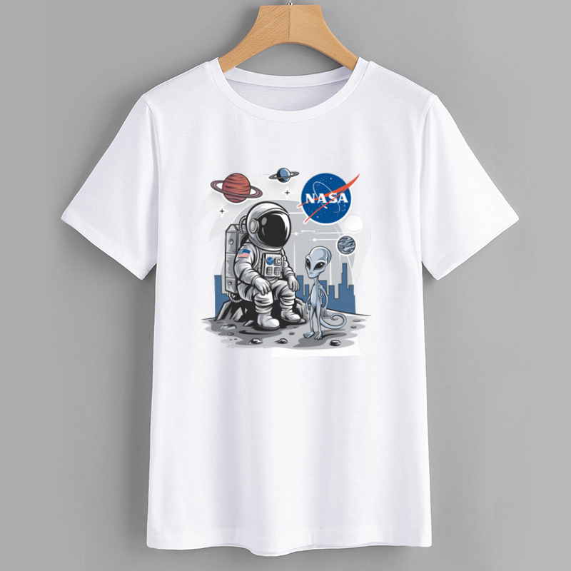 NASA Astronaut and Alien Graphic T-Shirt