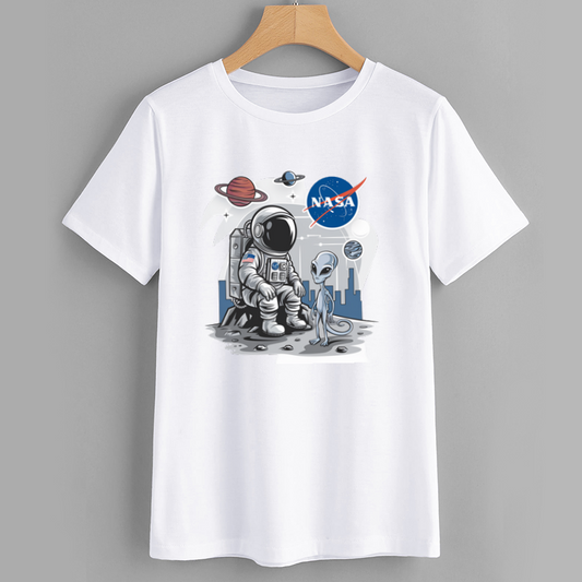 NASA Astronaut and Alien Graphic T-Shirt