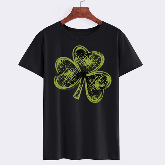 Graphic Black T-Shirt with Four-Leaf Clover Print