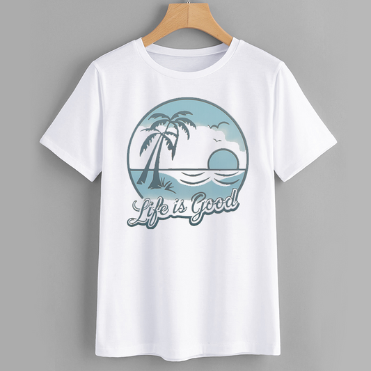 Beach Life Graphic T-Shirt with Palm Tree Design