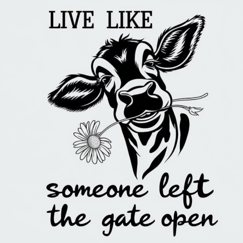 Funny Cow Graphic T-Shirt - Live Like Someone Left the Gate Open