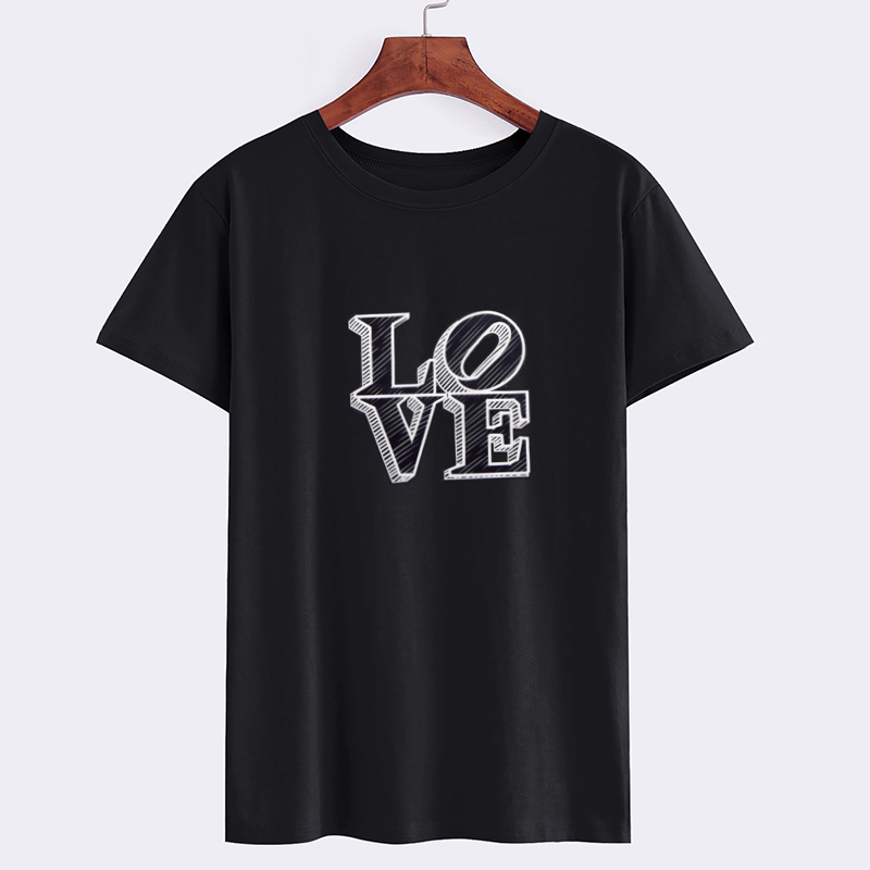 Black Graphic T-Shirt with Love Design