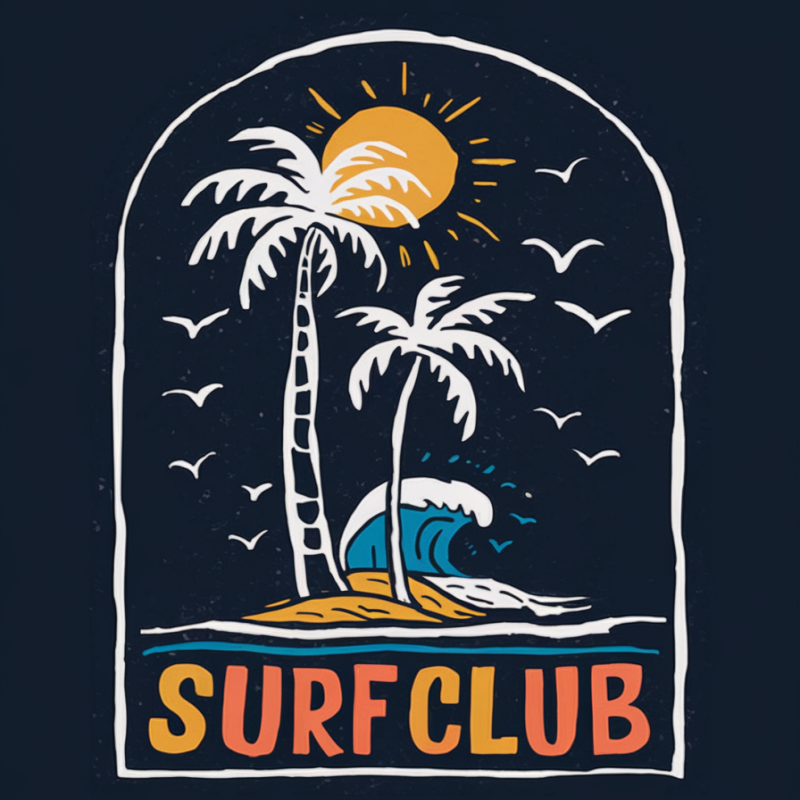 Surf Club Graphic T-Shirt with Palm Tree Design