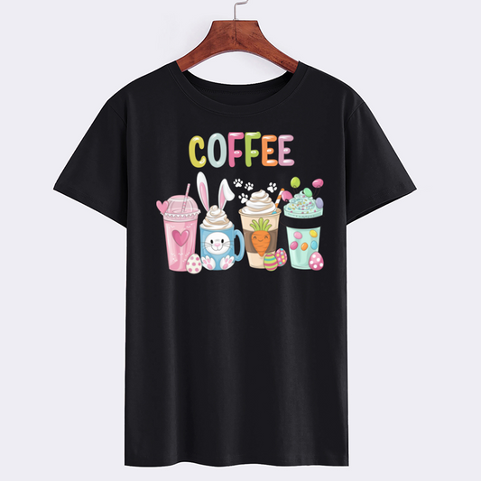 Cute Coffee Themed Graphic T-Shirt with Colorful Design