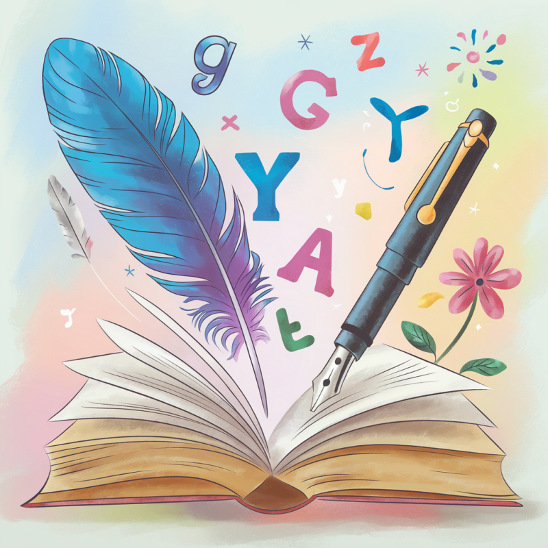 Creative Writing Feather and Book Graphic T-Shirt