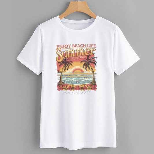 Beach Life Summer California Graphic T-Shirt Cotton