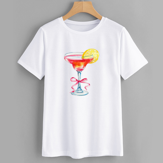 Cocktail Glass Graphic T-Shirt with Lemon Slice Design