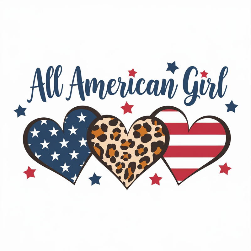 All American Girl Graphic T-Shirt with Leopard Hearts