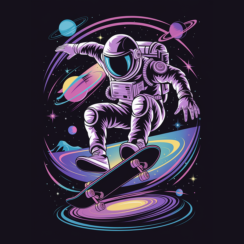 Cosmic Skateboarding Astronaut Graphic T-Shirt