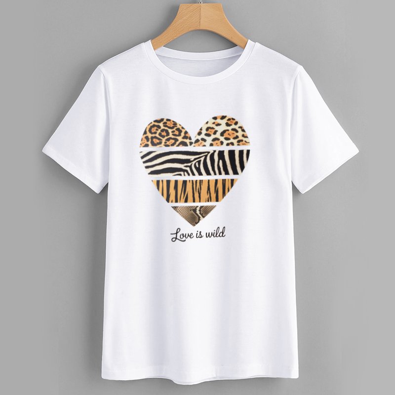 Wild Love Graphic T-Shirt with Animal Print Heart