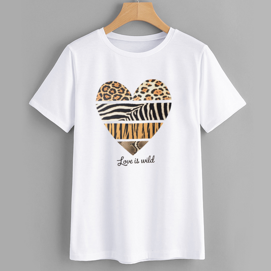 Wild Love Graphic T-Shirt with Animal Print Heart