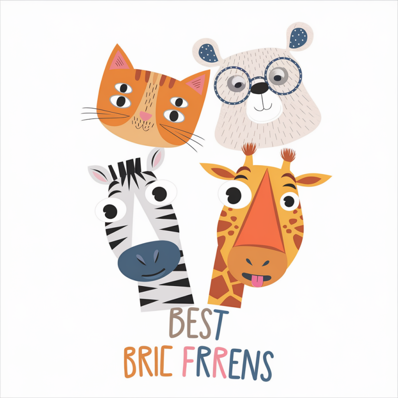 Cute Animal Graphic T-Shirt for Kids - Best Friends Design