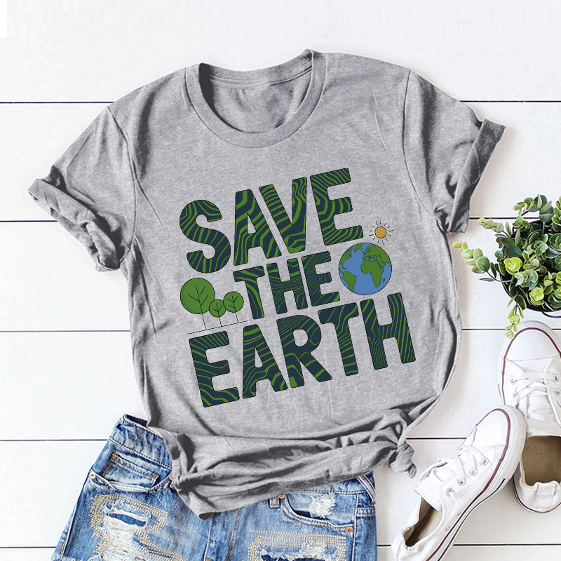 Casual Patterned 'Save The Earth' T-Shirt