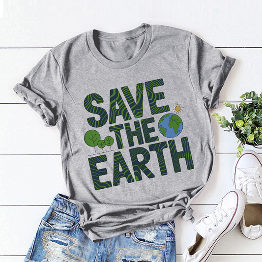Casual Patterned 'Save The Earth' T-Shirt