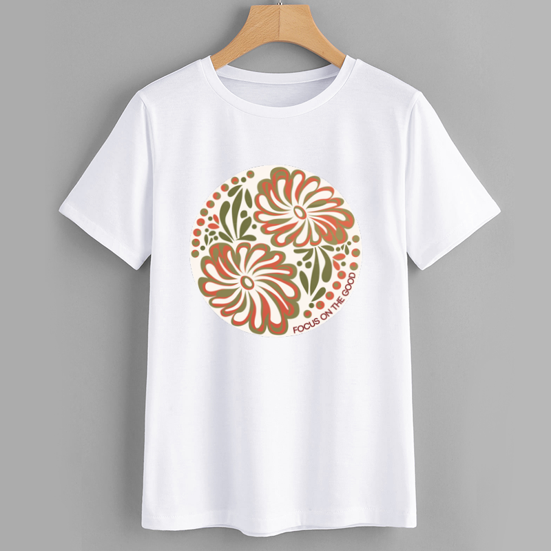 Cotton Floral Print Round Neck T-Shirt