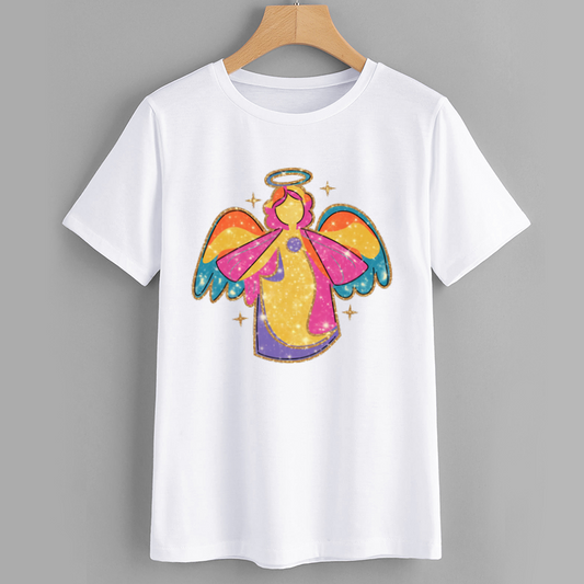 Glitter Angel Rainbow Wings Cotton T-Shirt