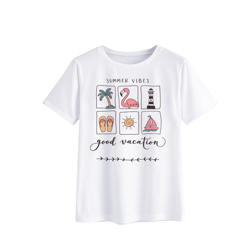 Summer Vibes Graphic T-Shirt with Flamingo Design