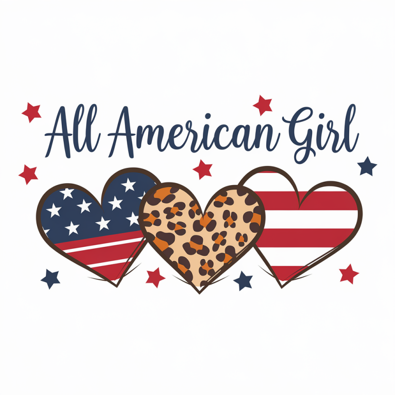 All American Girl Leopard Heart Graphic T-Shirt