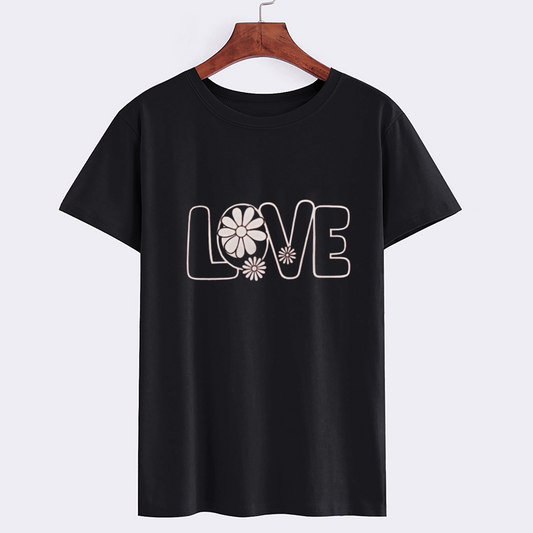 Black LOVE Floral Graphic T-Shirt
