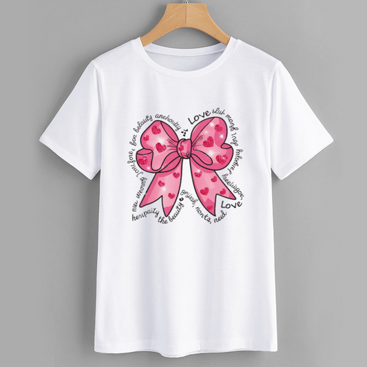 Kawaii Pink Bow Heart Graphic Cotton T-Shirt