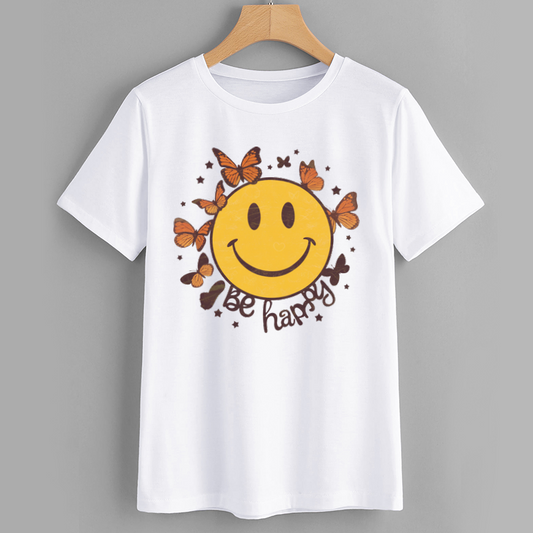Smiley Face Butterfly Graphic T-Shirt