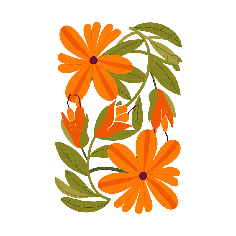 Floral Printed White T-Shirt with Orange Flowers