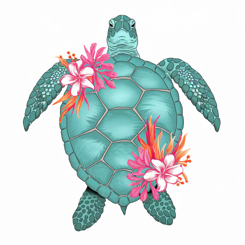 Floral Sea Turtle Graphic T-Shirt