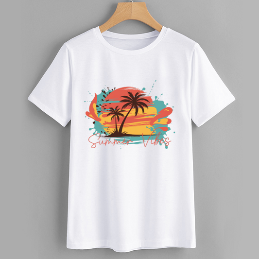 Sunset Palm Summer Vibes Cotton T-Shirt
