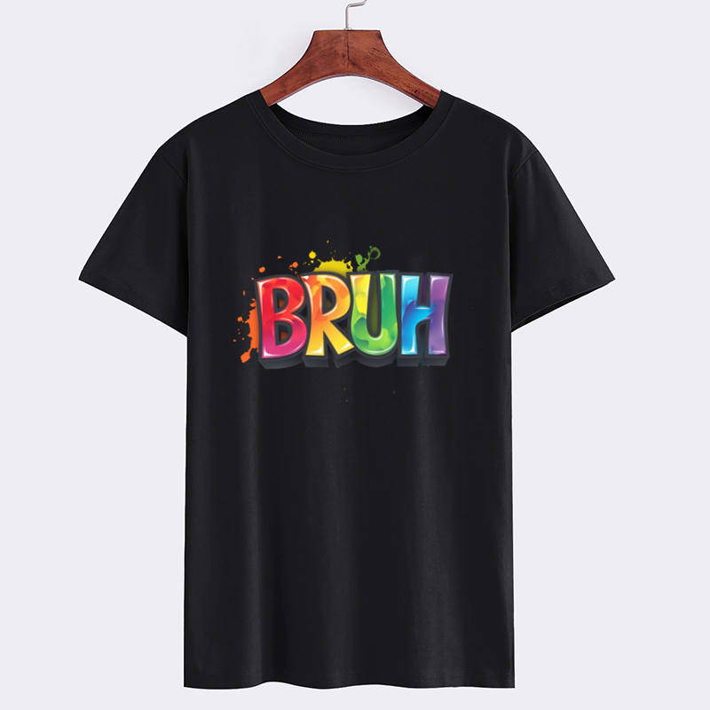 BRUH Colorful Graphic T-Shirt - Fun Casual Black Tee