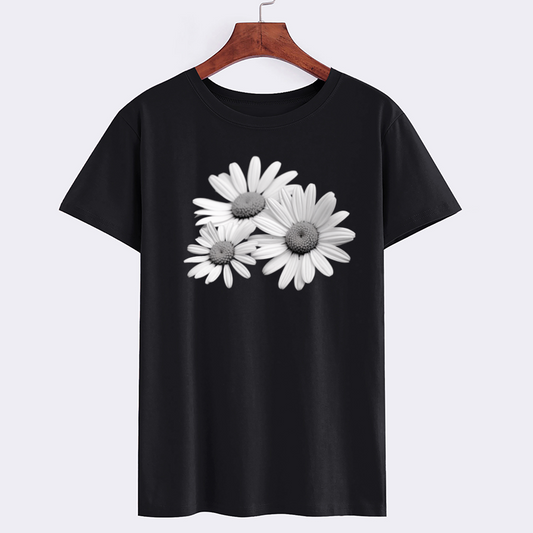 Floral Daisy Graphic Black T-Shirt