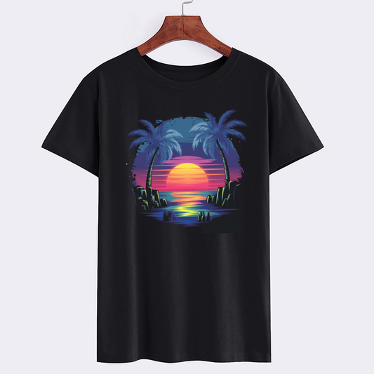 Sunset Palm Trees Graphic Cotton T-Shirt