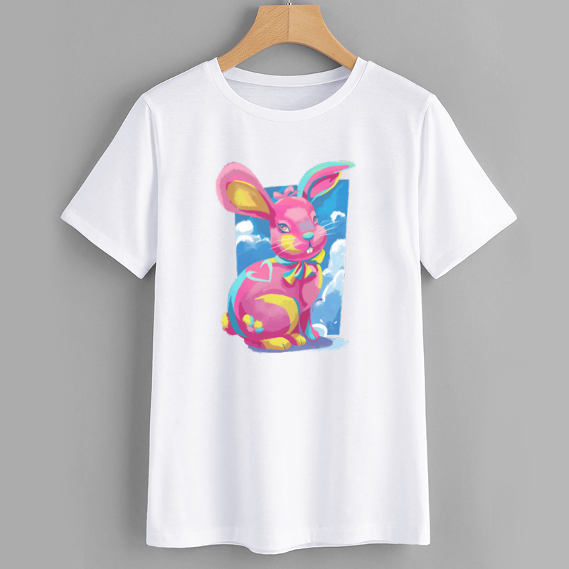 Colorful Pink Bunny Graphic T-Shirt