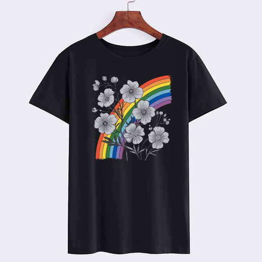 Artistic Floral Rainbow Graphic T-Shirt