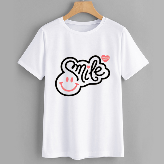 Smile Graphic T-Shirt with Heart Detail