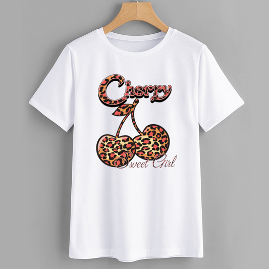 Leopard Print Cherry Sweet Girl Graphic T-Shirt