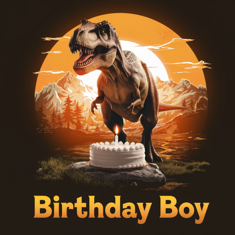 Dinosaur T-Rex Birthday Cake Black Cotton Shirt