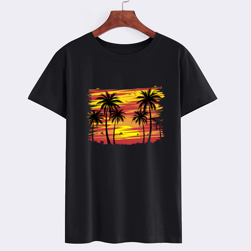 Sunset Palm Cotton T-Shirt Casual