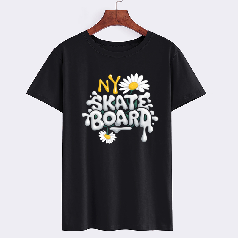 NY Skateboard Graphic T-Shirt with Daisy Print