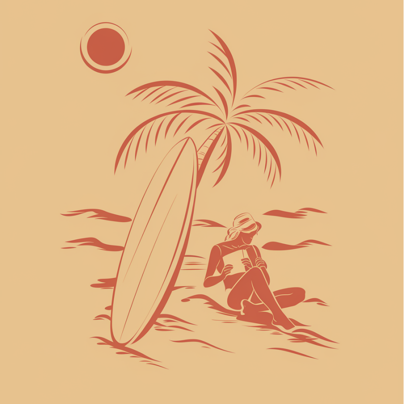 Surfing Graphic T-Shirt with Palm Tree Design