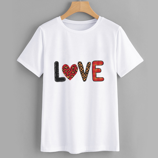 Love Graphic T-Shirt with Leopard Heart Design