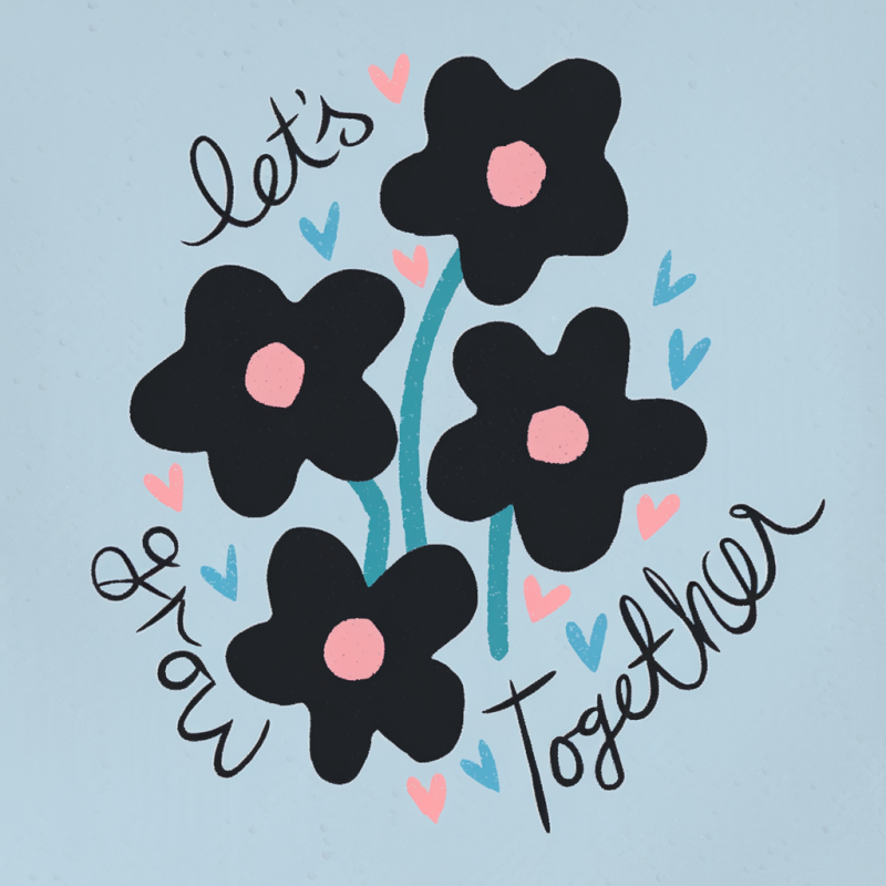 Floral Graphic T-Shirt with 'Let's Grow Together' Design