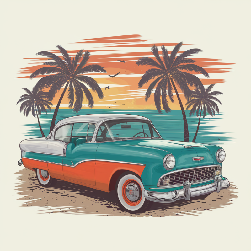 Vintage Car Graphic T-Shirt - Classic Retro Car Design