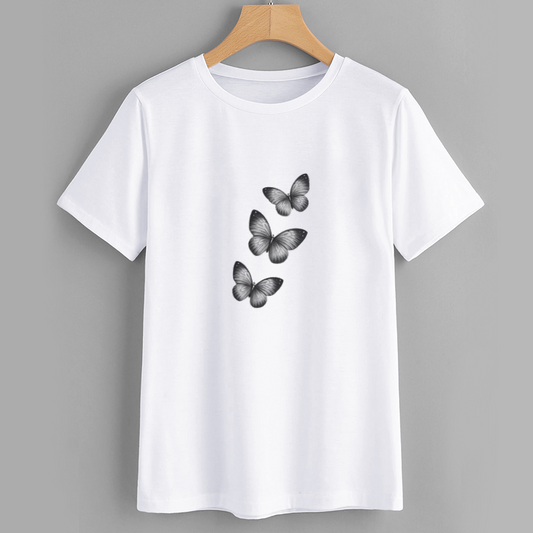 Butterfly Graphic White Cotton T-Shirt