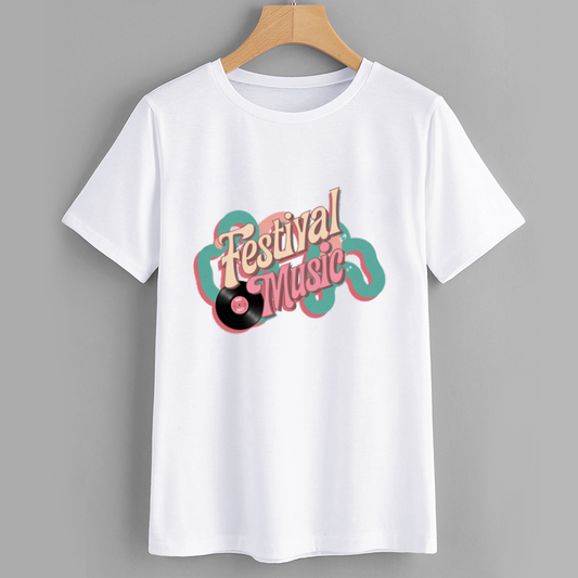 Festival Music Retro Vinyl Graphic Cotton T-Shirt
