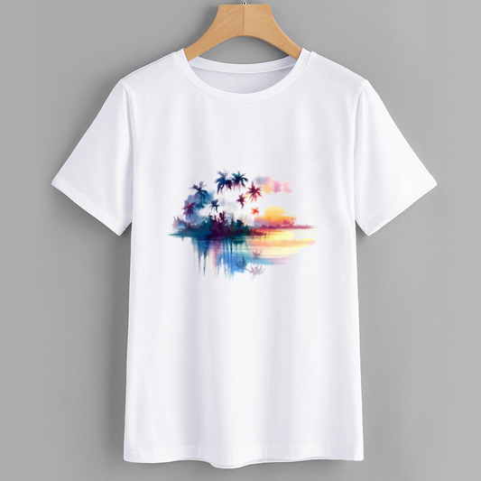 Sunset Beach Palm Tree Graphic T-Shirt