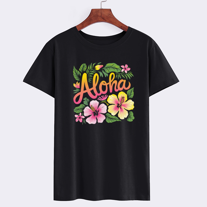 Aloha Floral Graphic T-Shirt with Hibiscus Design