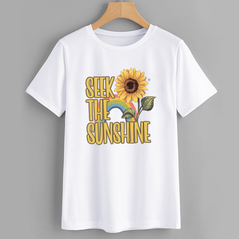 Sunflower Graphic T-Shirt with 'Seek the Sunshine' Print